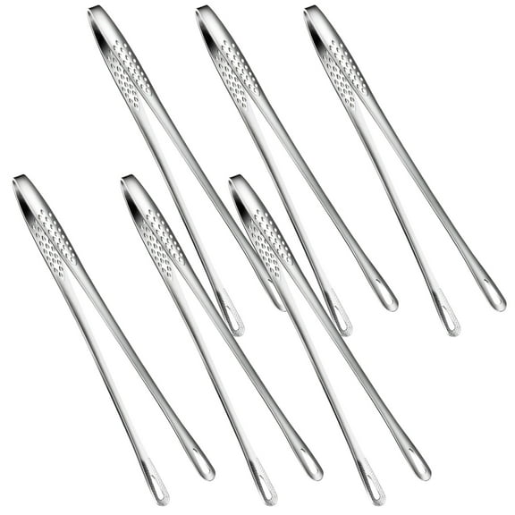 Stainless Steel Grill Tongs, 6-pack, Mirror Polished, Anti-Slip Design, 11 in Long, Perfect for BBQ, Korean Grill, Baking, Includes Hanging Hole