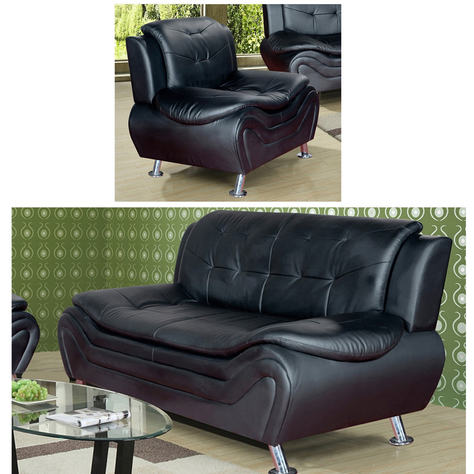 Frady Black And White Faux Leather Modern Living Room Sofa | Baci ...