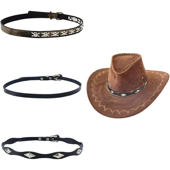1set 3pcs 3 styles Imitation Leather Cowboy Hat Bands for Hat Accessories Mixed color 691~715x9~15x1.5~4.5mm Hole: 1.5~2.5mm 1pc/style