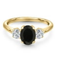 thumbnail image 3 of Gem Stone King 2.14 Ct Oval Black Onyx G/H Lab Grown Diamond 18K Yellow Gold Plated Silver Ring, 3 of 6