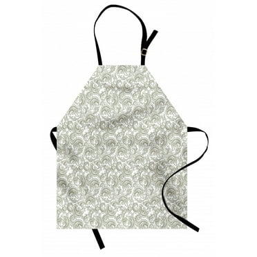 Floral Apron Traditional Ethnic Damask with Classic Effects Artful Ornate Pattern Print, Unisex Kitchen Bib Apron with Adjustable Neck for Cooking Baking Gardening, Reseda Green White, by Ambesonne