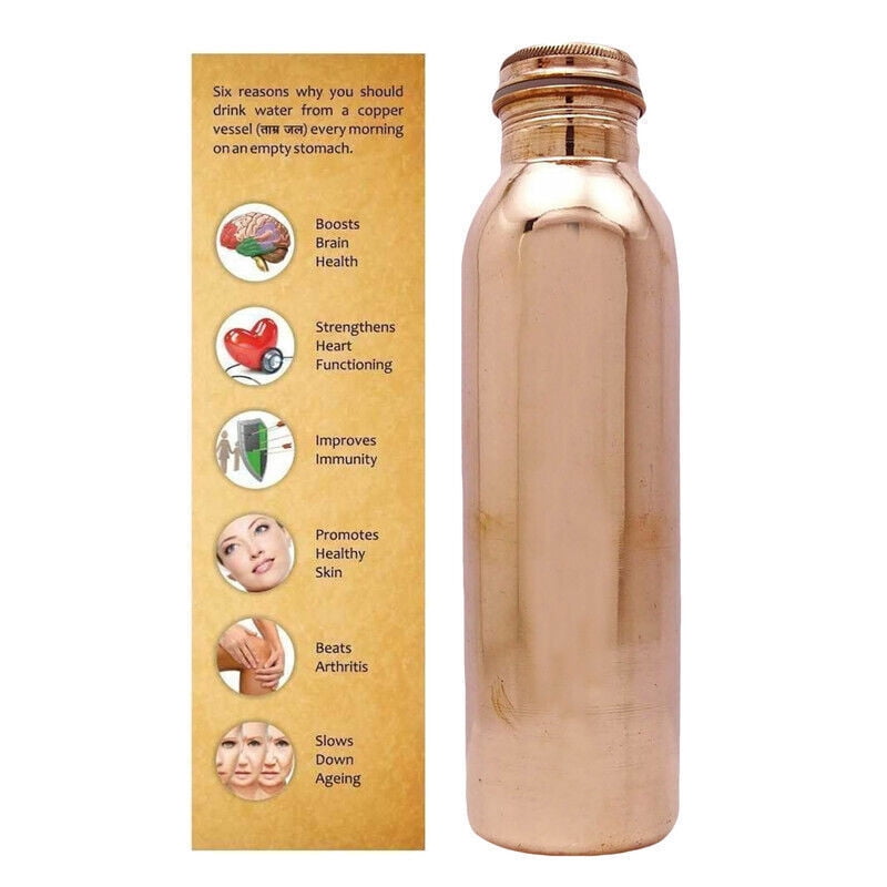 Copper Water Bottle With Glass Health Ayurveda Benefits Pure Proof Leak Yoga (1000 ml, 300ml)