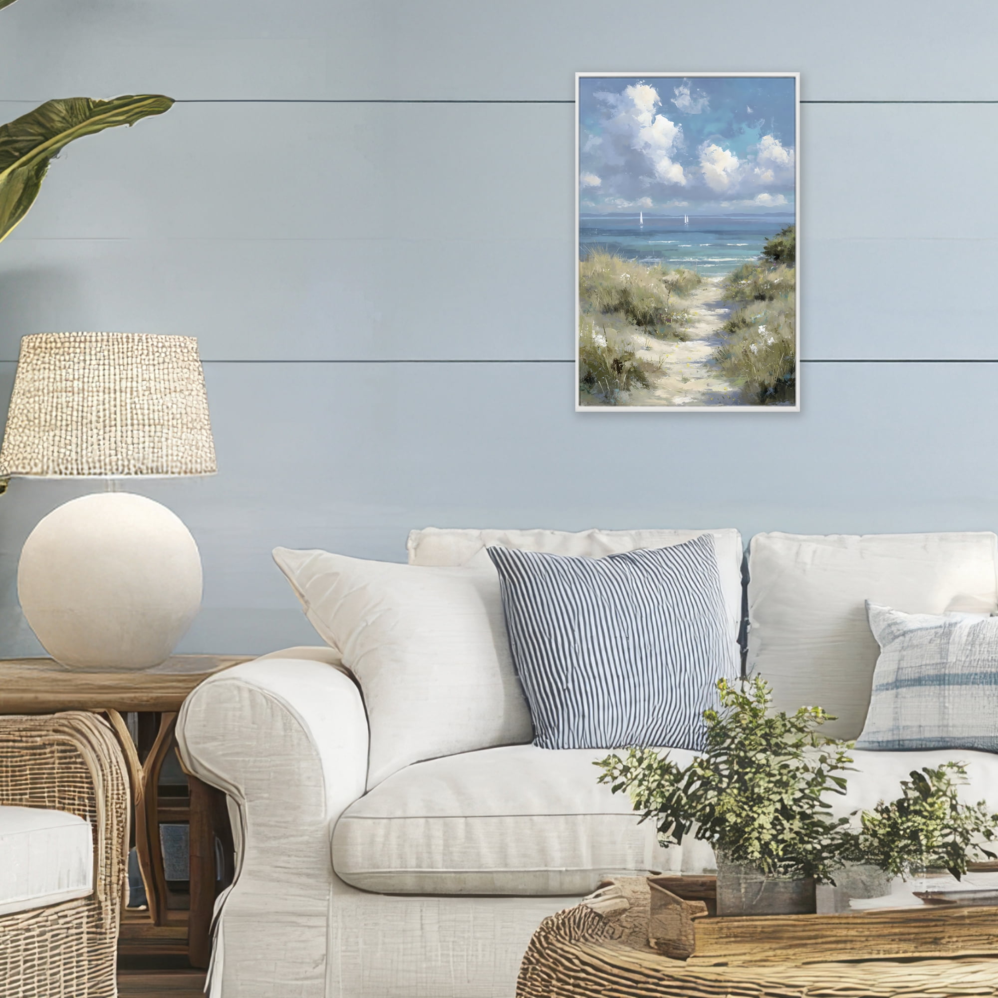 Stupell Industries Impressionist Clouds over Beach Path White Framed Giclee Art, design by Petal Prints Design
