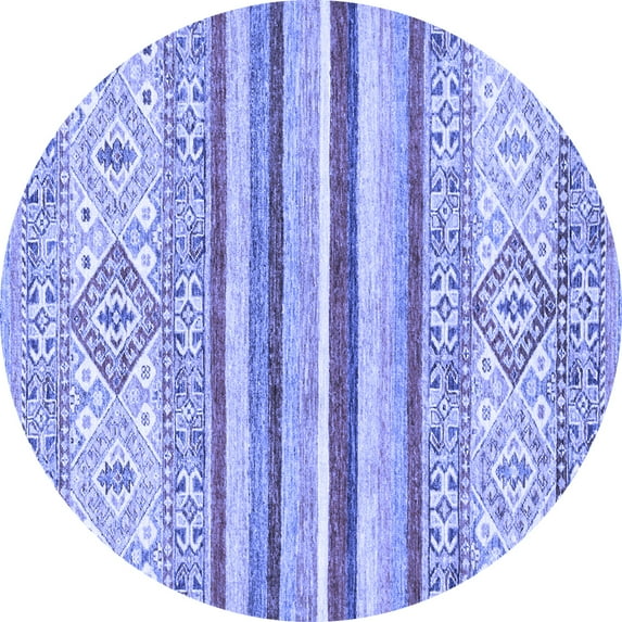 Ahgly Company Machine Washable Indoor Round Abstract Blue Modern Area Rugs, 5' Round