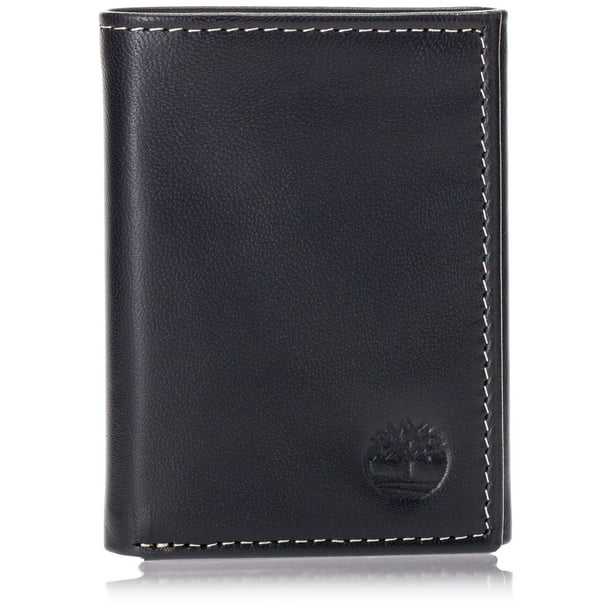 Billetera Timberland para hombre con triple pliegue de piel con ventana de identificación, color negro