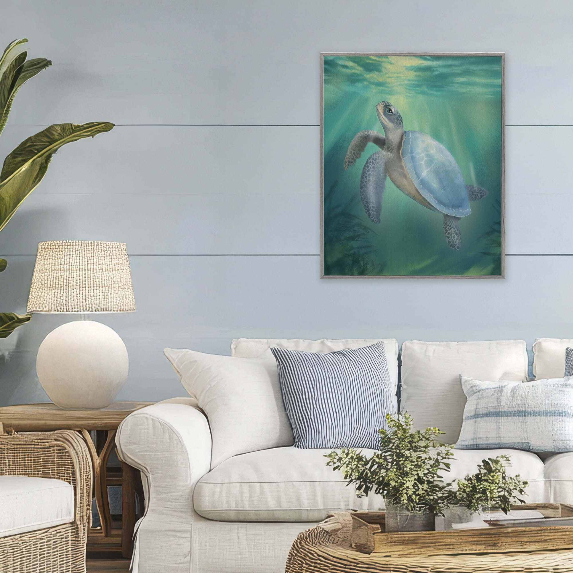 Stupell Industries Coastal Beach Sea Turtle Gray Framed Giclee Art, design by Matthew Piotrowicz