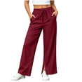 thumbnail image 3 of Women's Straight Leg Sweatpants With Side Pockets Wide Leg High Waist Loose Dawstring Casual Straight Solid Sweatpants, 3 of 5