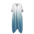 thumbnail image 5 of Aoochasliy Women's Flowy A Line Silhouette Loose Casual Midi Dress Gradient Floral Print Dress 3/4 Sleeve V Neck Irregular Hem Functional Pockets Sundress for Daily Wear Vacation Trips Beach, 5 of 7