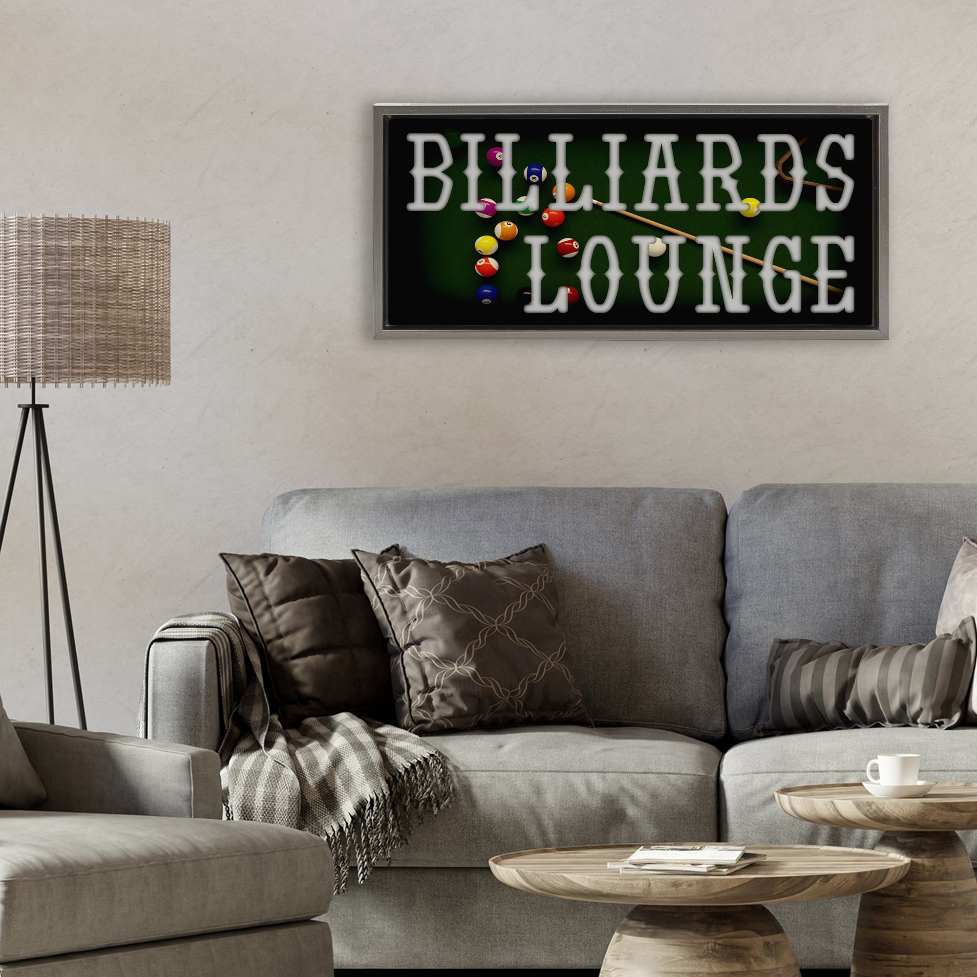 Stupell Industries Billiards Lounge Recreation Gray Framed Floater Canvas Wall Art, design by Marcus Prime