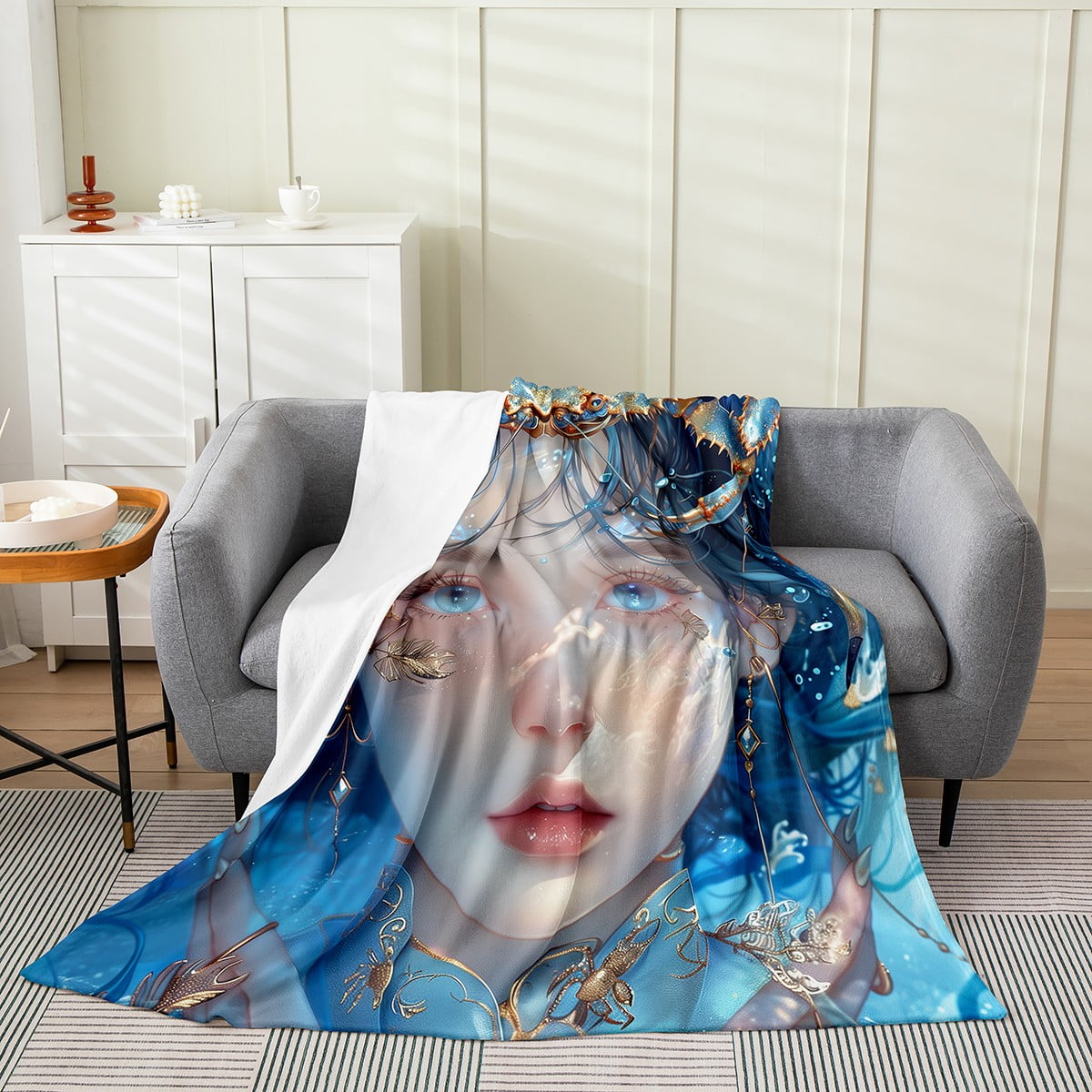 YST Girls Anime Throw Blanket 40x50 Cartoon Blanket 3D Girl Print Fuzzy Blanket for Child Teens Underwater Girl Pattern Fleece Blanket All Season Bedroom Living Room Decor Blue Walmart