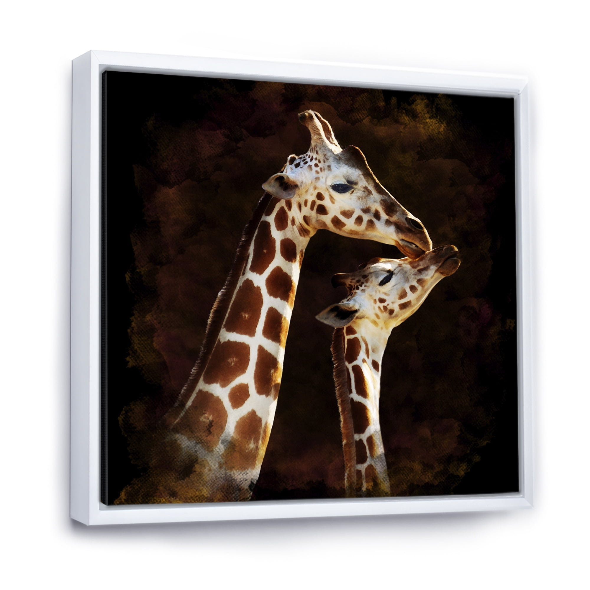 Close UP Of Two Giraffes Kissing I 16 in x 16 in Framed Painting Canvas Art Print, by Designart