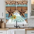 thumbnail image 3 of Swag Valance Curtains for Windows, Western Texas Star Retro Light Filtering Kitchen Curtains, Country Farmhouse Light Blue Brown Wooden Window Treatment Valances for Living Room, 36x45 - 2 PCS, 3 of 9