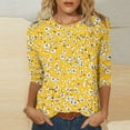 thumbnail image 6 of CYMMPU Tunic Tops 3/4 Sleeve Blouses for Women Dressy Casual Flower Printed Crew Neck Summer Fashion Shirts Loose Fit Spring Tops Lightweight Basic T-Shirts Yellow M, 6 of 7