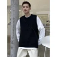 thumbnail image 5 of Suéter de punto Chaleco masculino Chaleco sin mangas Ropa de hombre Negro Color sólido Liso Modo de abertura Algodón Moda coreana Barato Nuevo en, 5 of 5