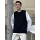 thumbnail image 5 of Suéter de punto Chaleco masculino Chaleco sin mangas Ropa de hombre Negro Color sólido Liso Modo de abertura Algodón Moda coreana Barato Nuevo en, 5 of 5