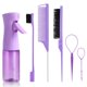 thumbnail image 1 of Juego de peines para peinar el cabello de 6 piezas, botella de spray continuo, 200 ml, peine de cola de rata, control de bordes para cepillar la espalda, peinar, trenzar, deslizar para mujeres (púrpur, 1 of 1