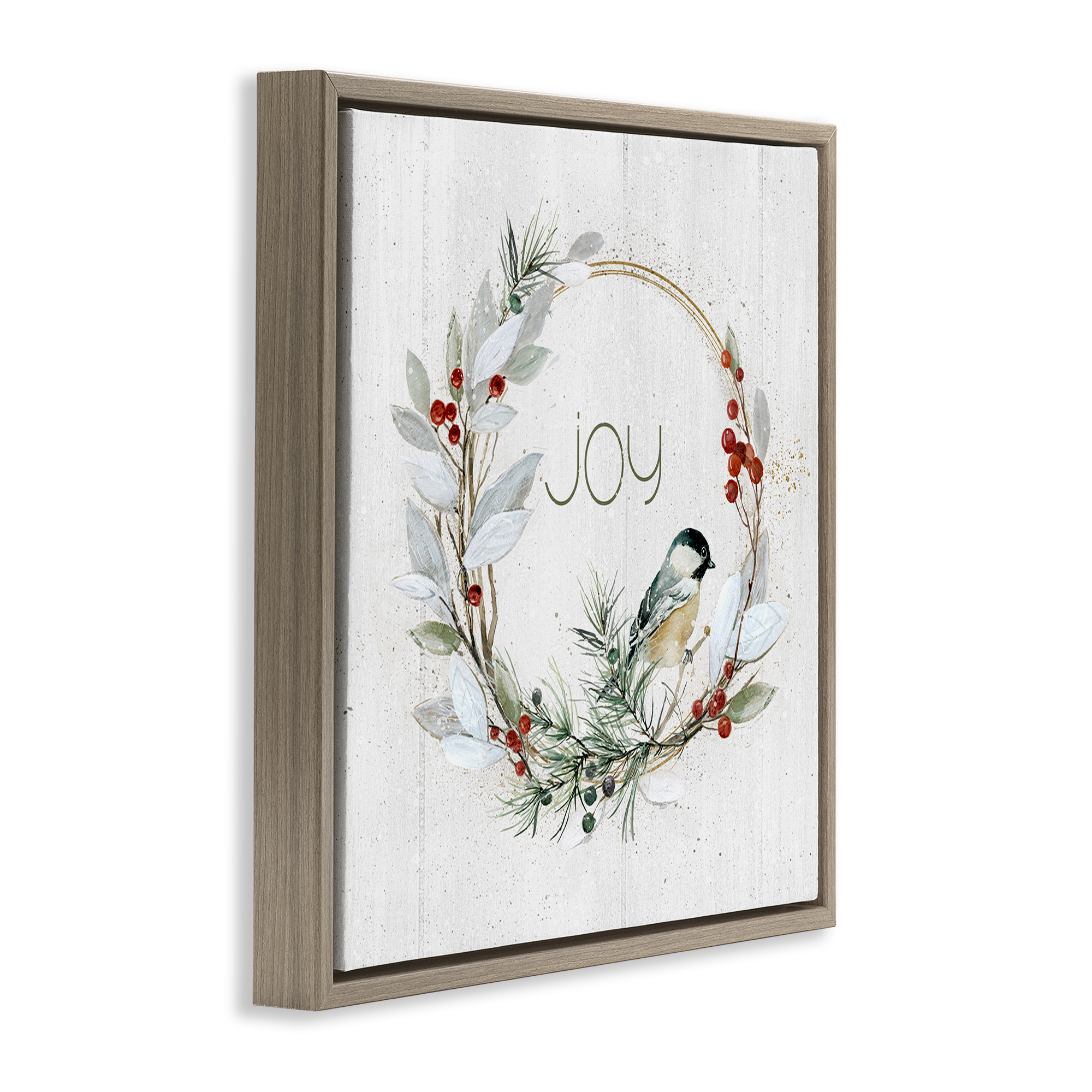 Stupell Industries Simple Joy Winter Wreath Holiday Painting Brown Floater Framed Canvas Art Prints Wall Art, 25 x 25