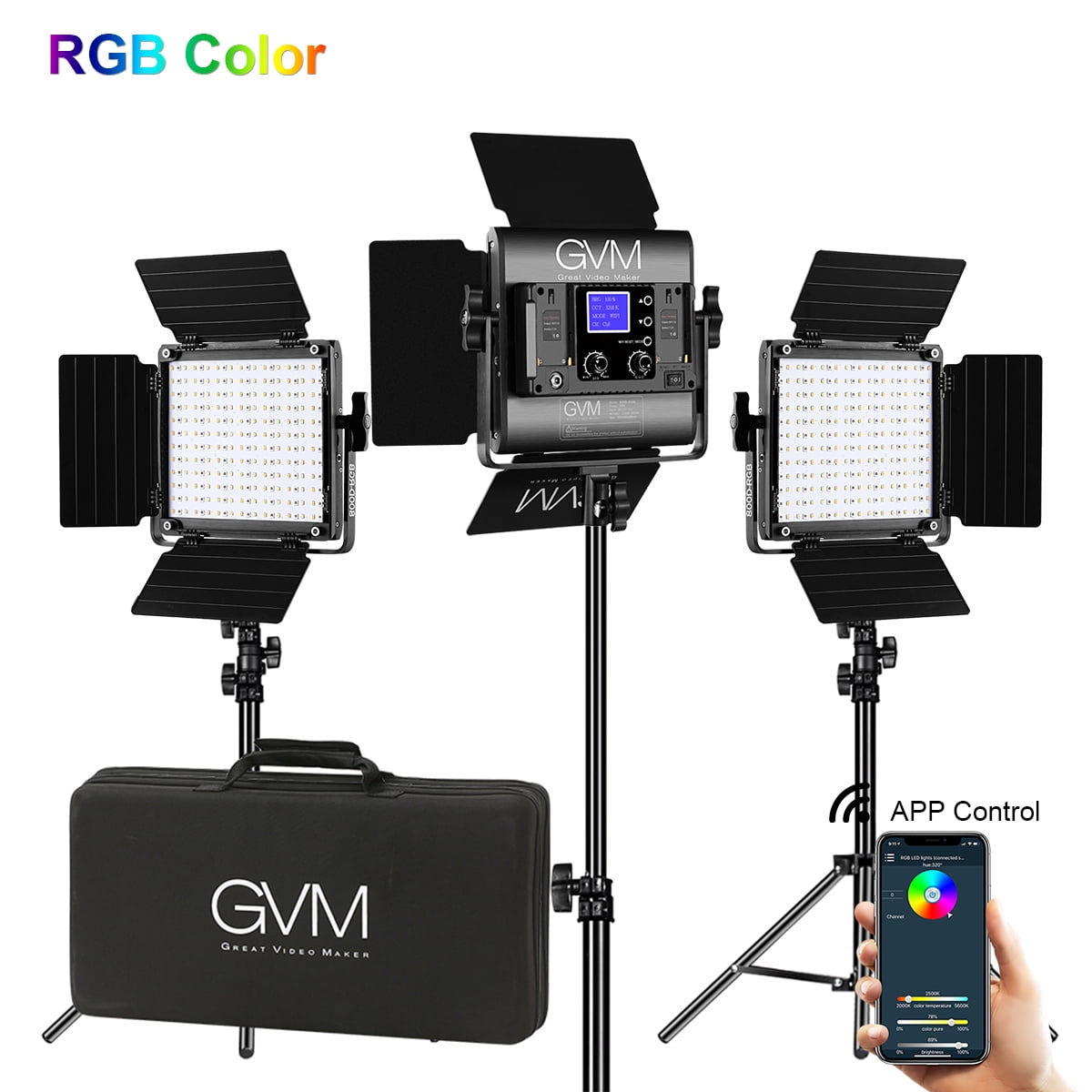 GVM RGB LED Video Lighting Kit, 800D Studio Video Lights with APP Control,  Video Lighting Kit for YouTube Photography Lighting, 3 Packs Led Light 