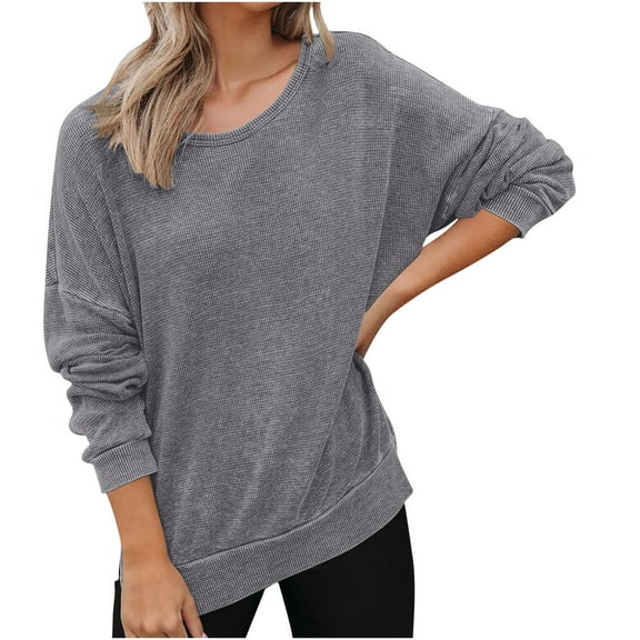 Women's Long Sleeve Top Round Neck Solid Color Casual Comfortable Loose Daily Wear Fall Winter Basic Wardrobe Essential Stylish Blouse Versatile Outfit