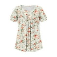 thumbnail image 7 of QUNYINEY Crew Neck Tshirts Shirts for Women Floral Puff Short Sleeve Casual Tops Loose Pullover Pleated Shirts, 7 of 7