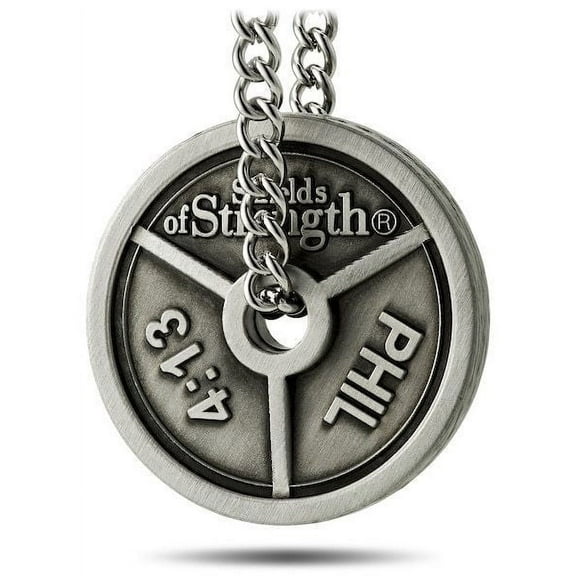 Men's Antique Finish 3-Bar Weight Plate Necklace- Phil 4:13 by Shields of Strength