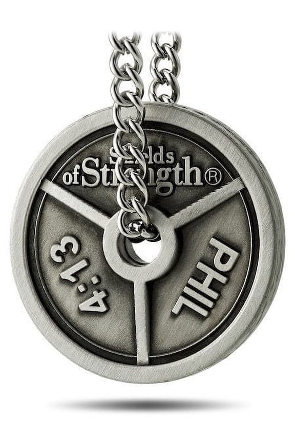 Men's Antique Finish 3-Bar Weight Plate Necklace- Phil 4:13 by Shields of Strength