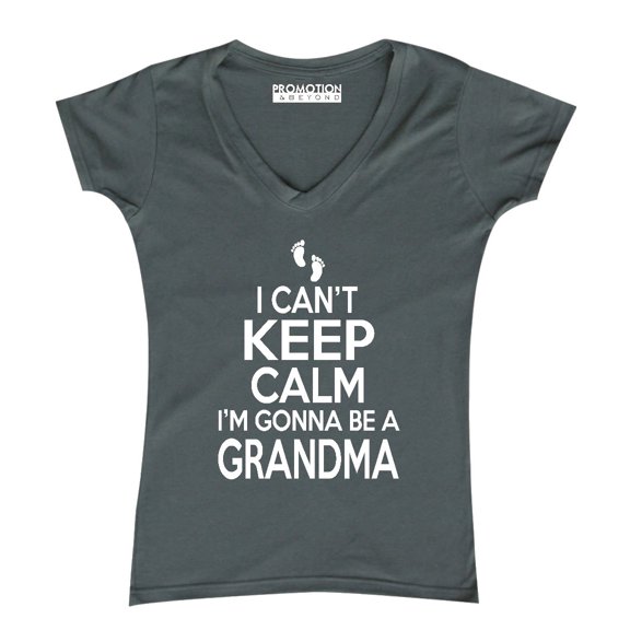 P&B I Cant Keep Calm I'm Gonna Be a GRANDMA Women's V-neck, Charcoal, L