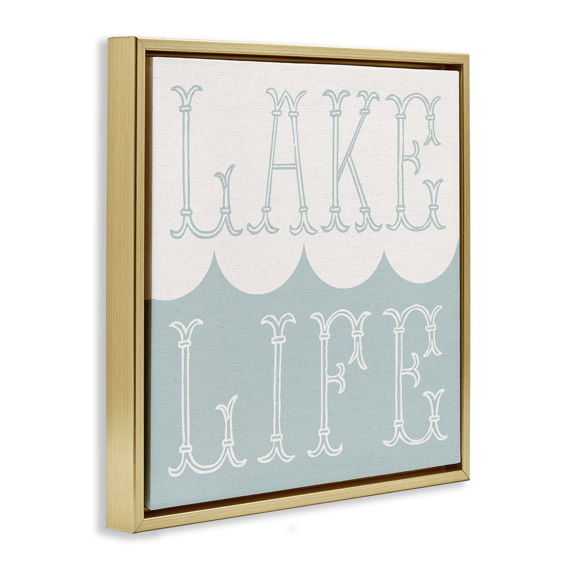 Stupell Industries Lake Life with Wave Nautical & Beach Painting Gold Floater Framed Canvas Art Print Wall Art, 18 x 18