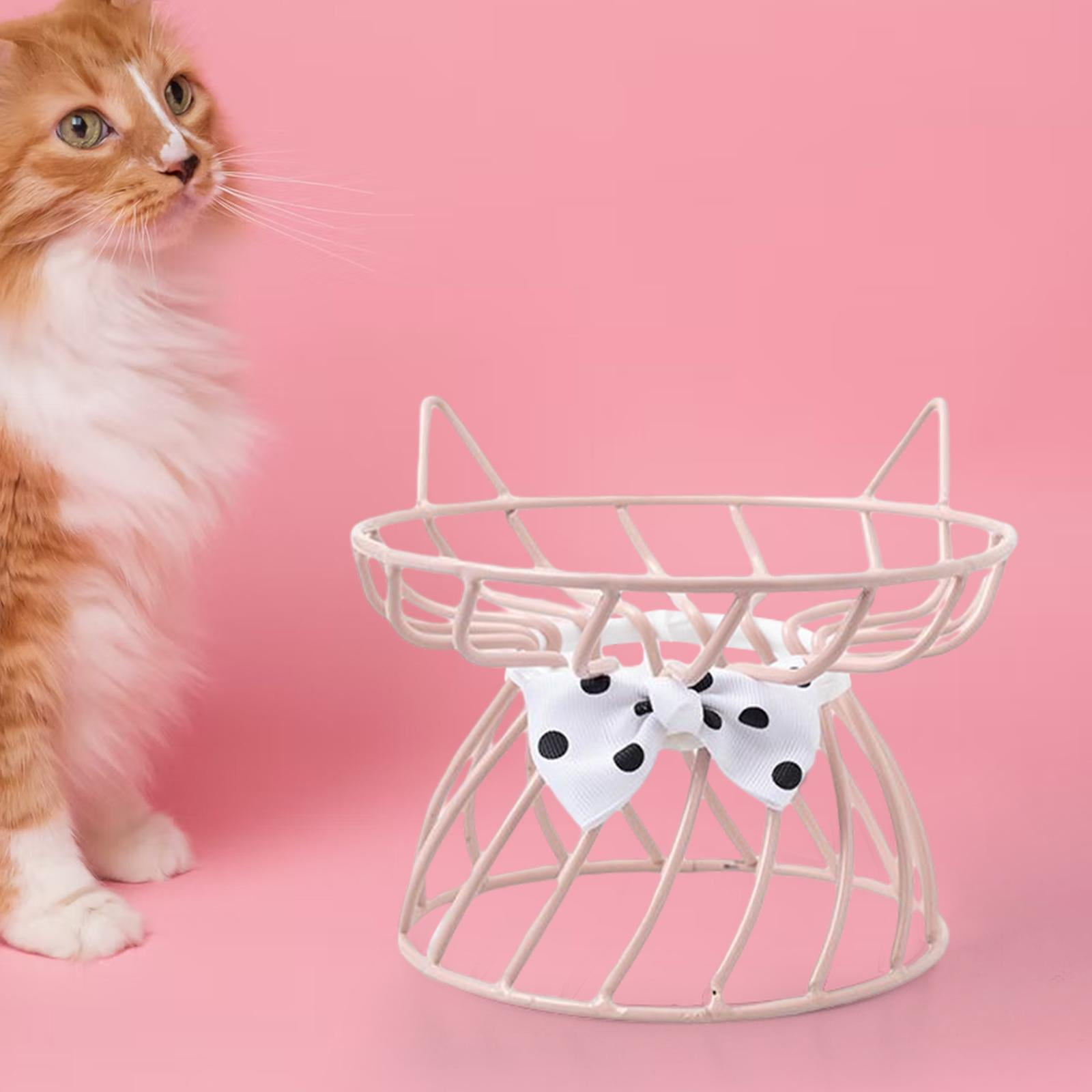 Ceramic Cat Bowl, Elevated Cat Food Bowl, Indoor Raised Cat Bowls, And Water, Easy to Clean And Protect Pet' , Pink Bow Bracket, multi