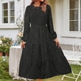 thumbnail image 3 of Vestido De Manga Larga Vestido ajustado para mujer Vestido largo tipo túnica con mangas abullonadas Vestido diario plisado con cuello redondo Ygjytge Negro L para Mujer, 3 of 6