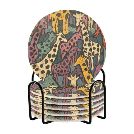 

6 coil coasters 3.94x3.94x0.24 inch water coasters Drink coasters with cup holders Absorbent coasters Heat resistant for bar protection Colorful Giraffe