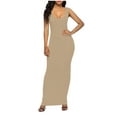 thumbnail image 2 of Uscallm Women Summer Plus Size Sleeveless Round Neck Maxi Dress Solid Casual Elegant Bodycon Long Vacation Beach Party Sundress, Khaki XL, 2 of 4