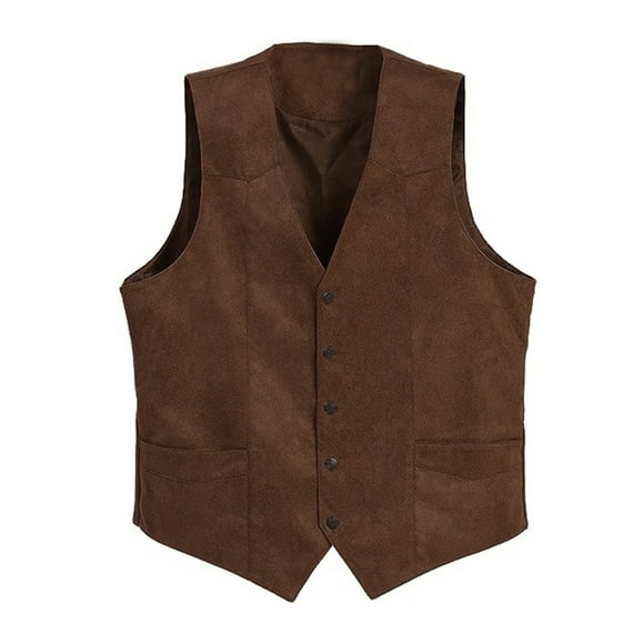 Gupgi Men Waistcoat Vest V-Neck Button-up Curved Hemline Sleeveless Single Breasted Tank Top
