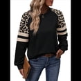 thumbnail image 2 of Camisas de Larga con Estampado de Leopardo para Mujer, Sudaderas Informales de Otoño con Cuello Redondo y Bloques de Color Negro L, 2 of 10