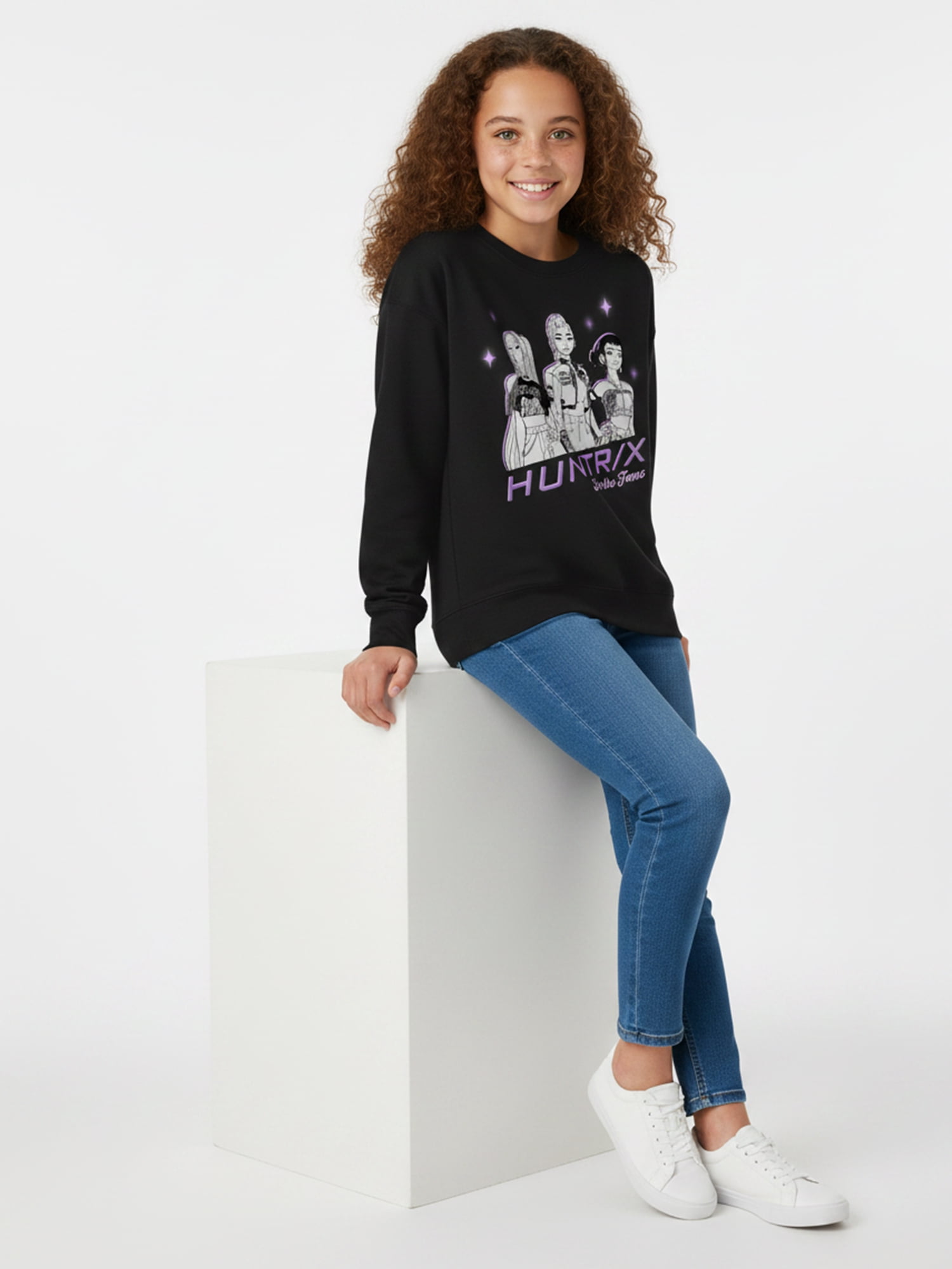 KPop Demon Hunters Girls Huntrix Glowing Graphic Sweatshirt, Sizes 4-16