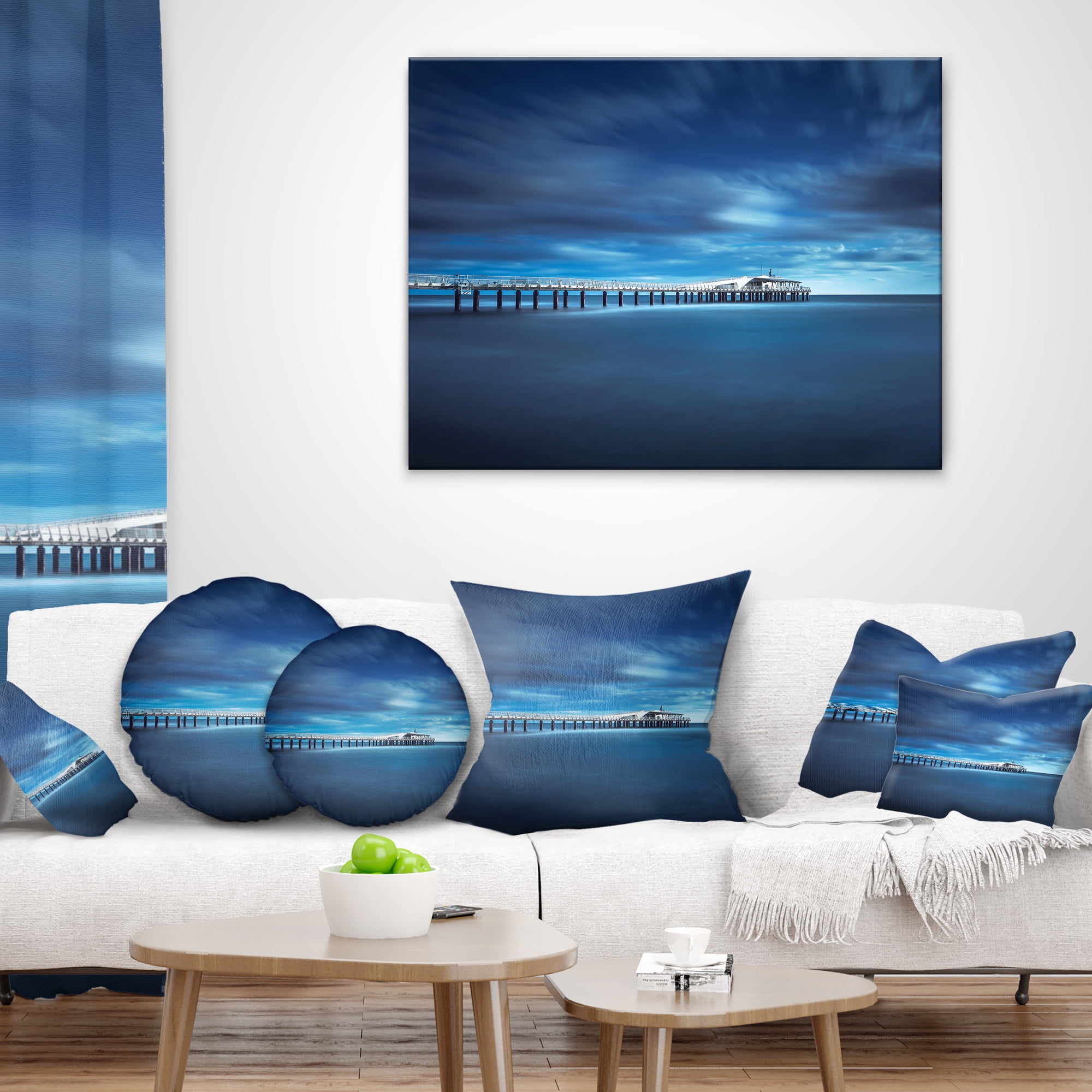 Designart Cloudy Sky Calm Blue Waters - Seascape Throw Pillow - 12x20