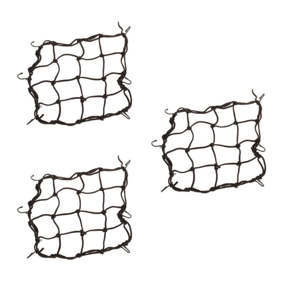 WORGEOUS 3pcs 28*28cm Luggage Cargo Bungee Net Bag 6 Hooks Bike Motorcycle Helmet Mesh Storage Carrier Bag (Black)