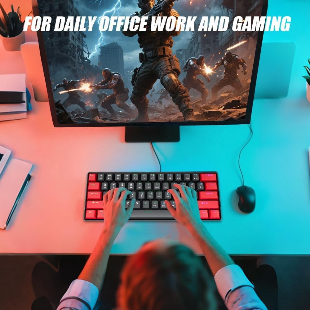 60% Mechanical Gaming Keyboard Black Wired Compact Keyboard Anti-Ghosting No-Conflict 61 Swappable keycaps Design for Windows/