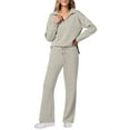 thumbnail image 3 of Women 2 Piece Outfits 2025 Fall Fashion Wide Leg Pants Lounge Set Leisure Travel Vacation Sweatsuits Light Khaki XS, 3 of 9