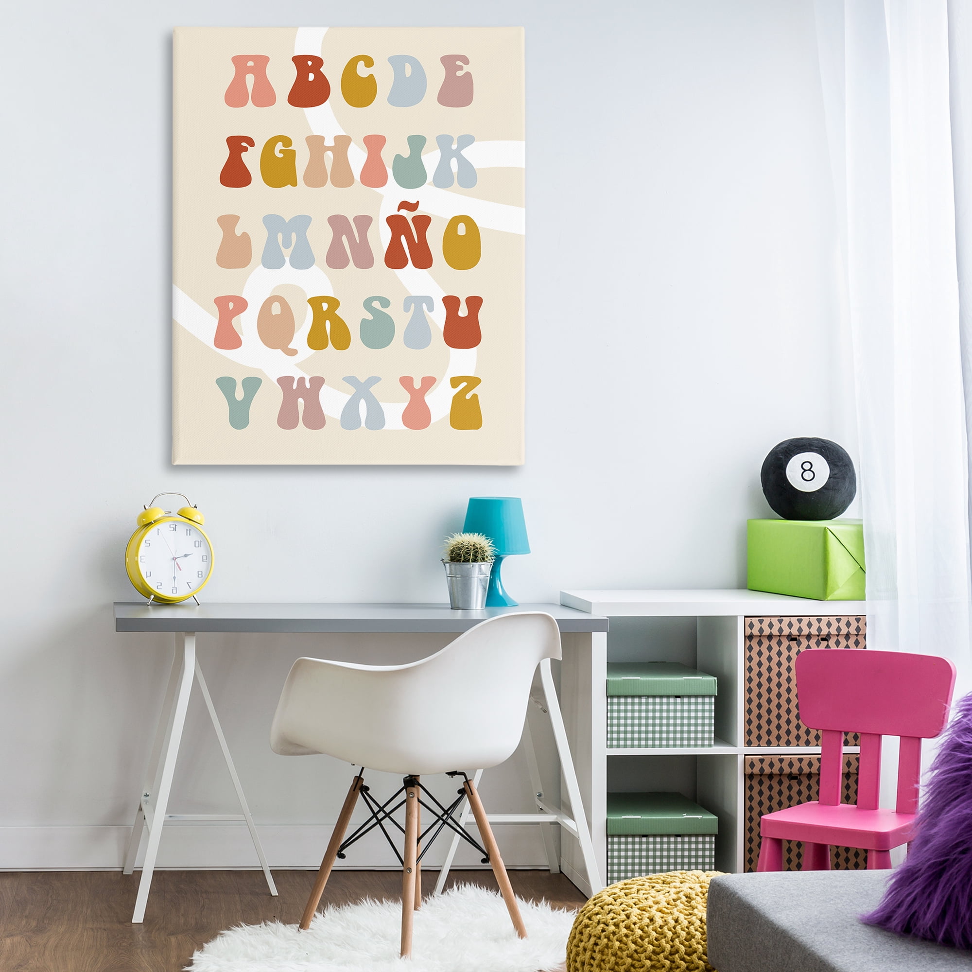 Stupell Industries Alfabeto de Colores Retro Charts and Diagrams Painting Wrapped Canvas Art Print Wall Art, 36 x 48