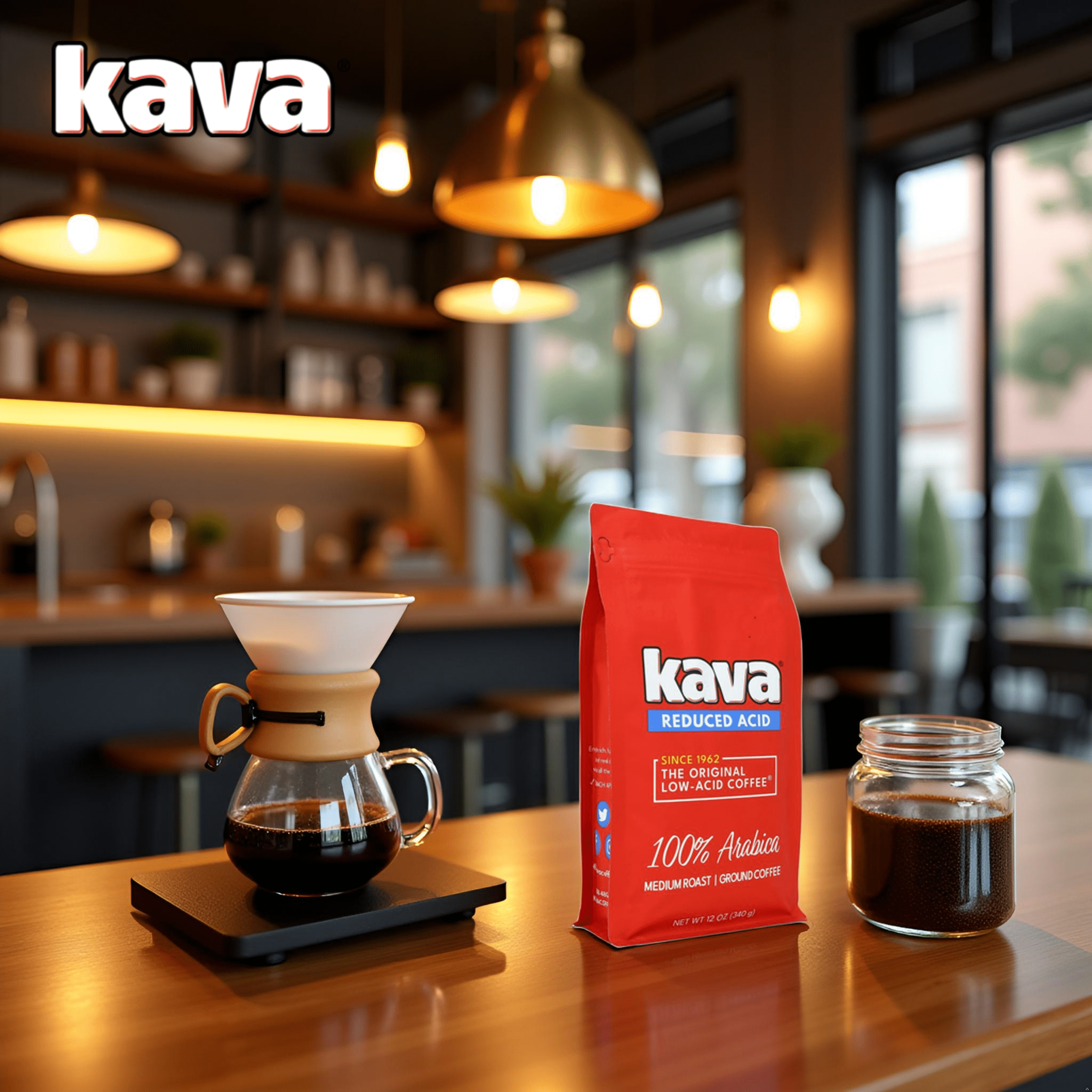 Kava Low Acid Ground Coffee – Medium Roast Arabica, Stomach Friendly, Kosher, 12 oz Bag (Pack of 3)