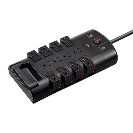 Monoprice 12 Outlet Rotating Surge Protector Power Block / Strip - 10 Feet - Black | Heavy Duty Cord | UL Rated, 4,320 Joules With Grounded And Protected Light Indicator