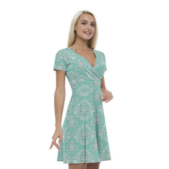 Women’s A Line Victorian Summer Dress, Retro Triangle Arrangement, Cross Wrap V Neck, 6 Sizes, by Ambesonne