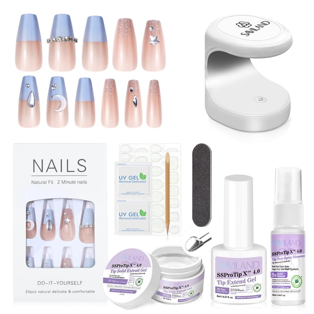 Kit para Principiantes de Uñas SAVILAND Lunas y Estrellas con Presión de Larga Duración