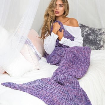 LEDmart Mermaid Tail Blanket, Mermaid Crochet Knitting Blanket, Best Birthday Christmas gift Blanket Handmade Living Room Sleeping Blanket - Adult Purple 77x30