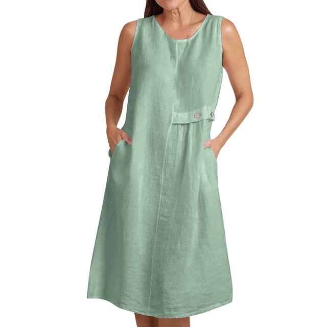 Vestido de Verano para las Mujeres Playa, Moda Vacaciones Color Sólido sin Mangas Hueco Fuera de la Fiesta Midi para Casual