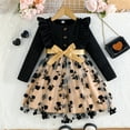 thumbnail image 2 of Little Girls' Dresses Long Sleeve Floral Print Elegant Flutter Sleeve Party Gown Kids Birthday Dress for Girls Size 7-8T,Black, 2 of 8