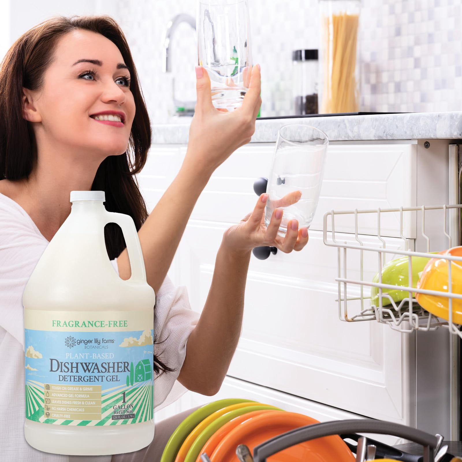 Ginger Lily Farms Botanicals Plant-Based Dishwasher Detergent Gel, 100% Vegan & Cruelty-Free, Fragrance-Free, 1 Gallon (128 Fl Oz) Refill