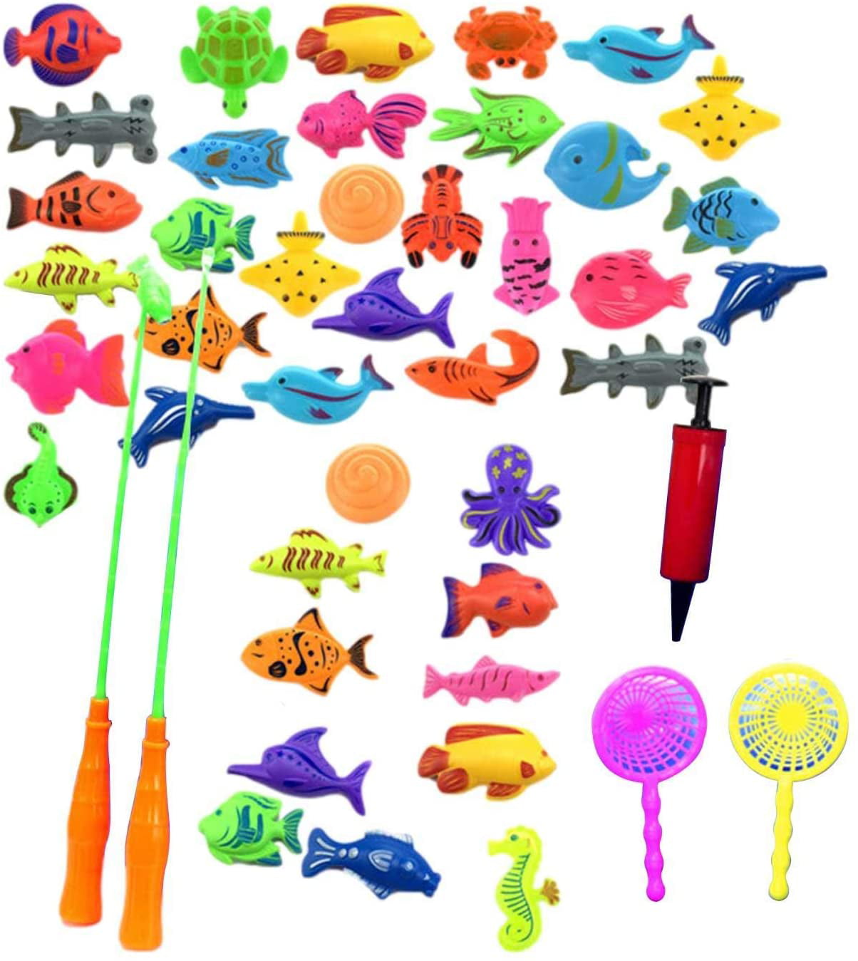 Magnetic Fishing Game Pool Toys for Kids 45 Piece Fishing Toy with Fishing Pole Waterproof Floating Magnet Fishing Play in Bathtub Bath Toys Water Fish Toys for Kids Toddlers Toys Age 3 4 5 6 Year Old 