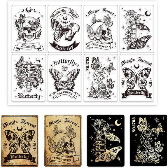 Magic Card Clear Stamps for Cards Making Butterfly Moon Phases Silicone Clear Stamp Seals Transparent Stamps for DIY Scrapbooking Photo Album Journal Home Decoration